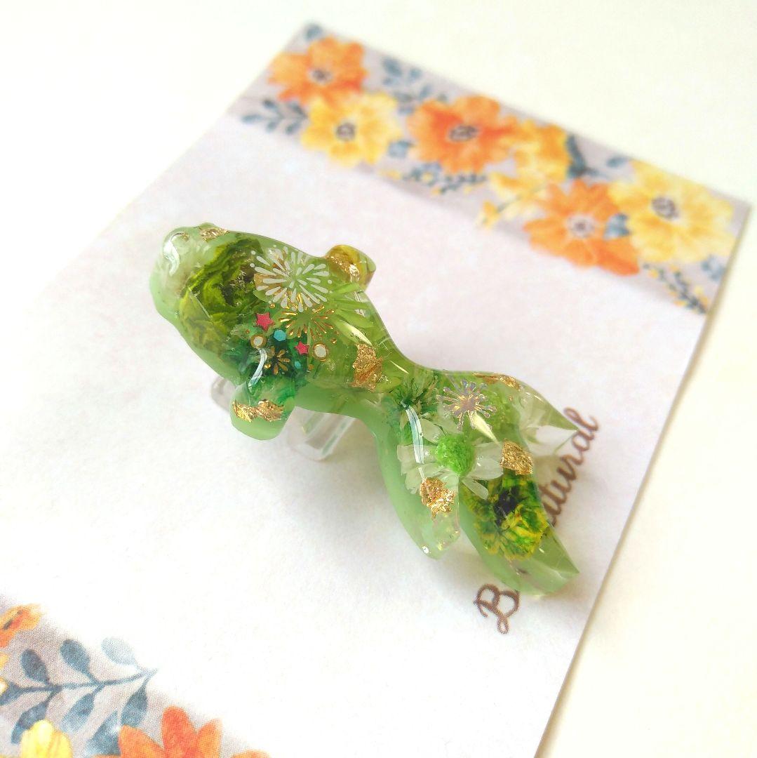 1点限定【花金魚~お茶~】レジンヘアゴム ブローチ ペンダント