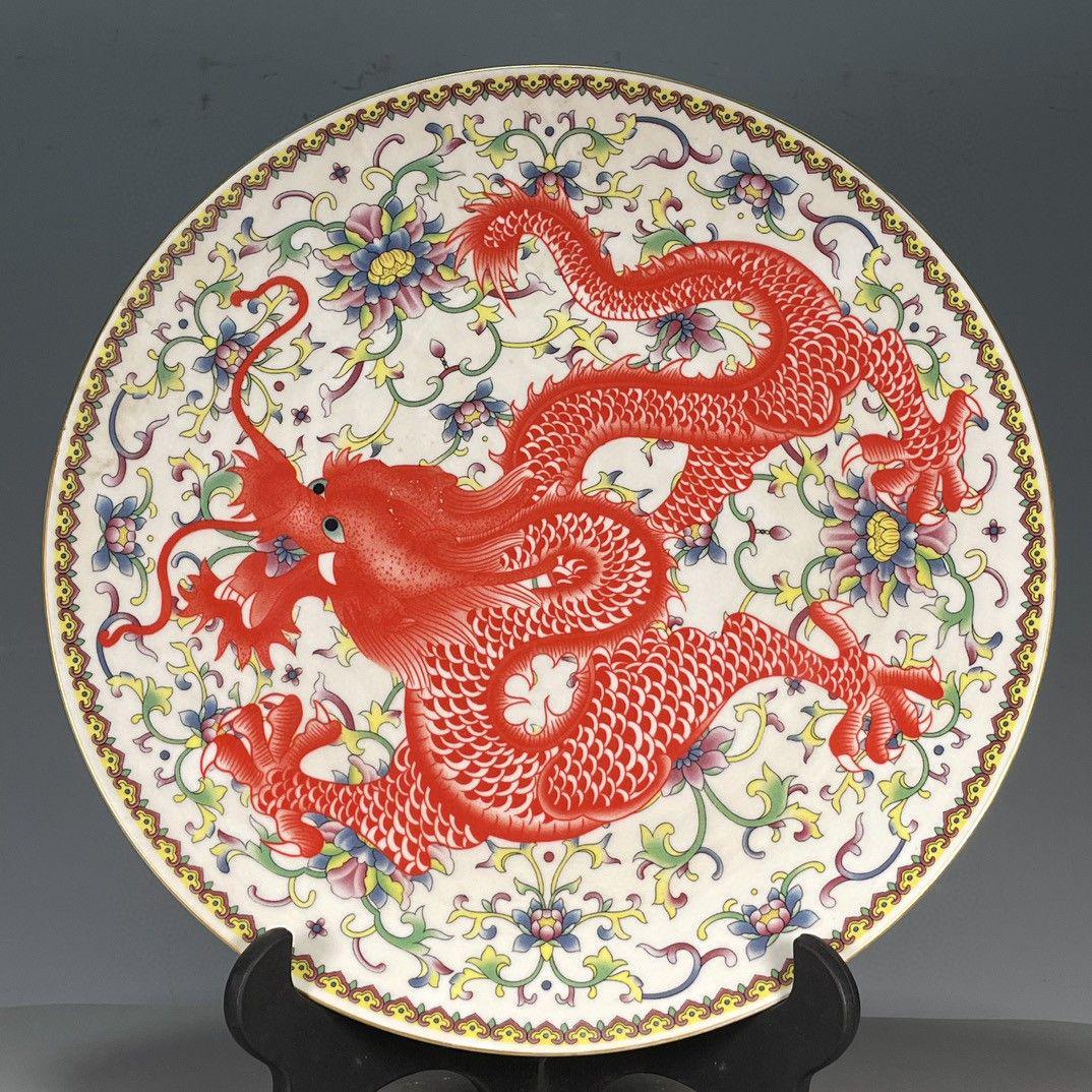 2025新作モデル 白釉赤龍賞盤 陶芸 置物 美術品 美品 装飾品 陶磁器 工芸品 工芸品