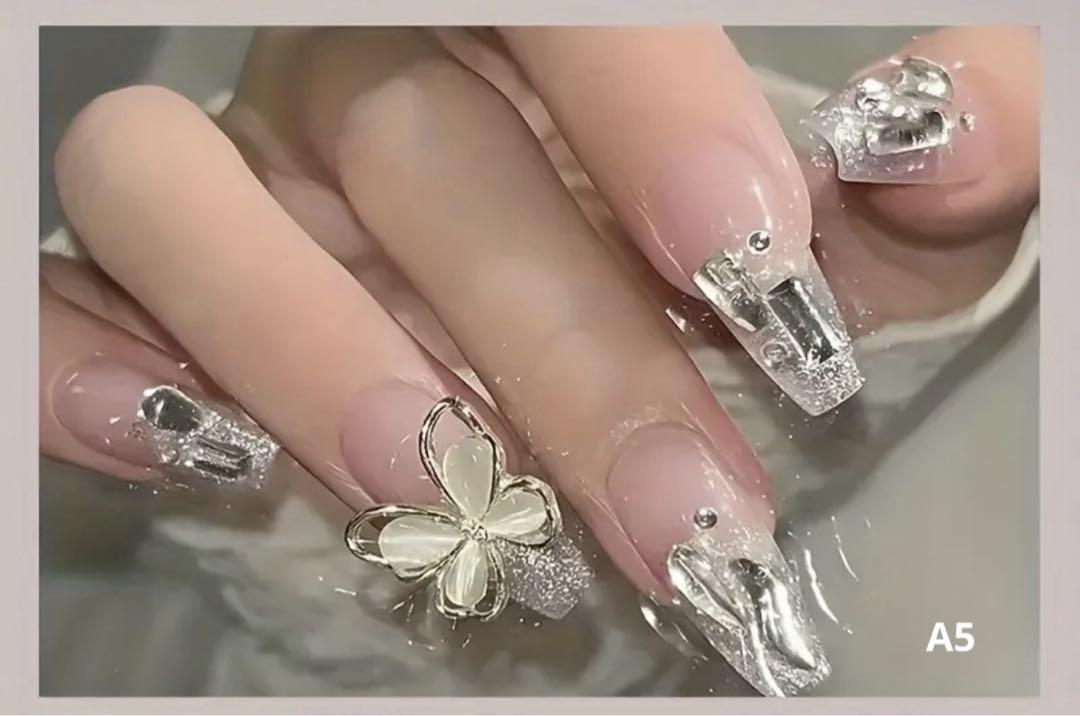 お客様完成品♡ 量産型地雷ピンク蝶々バタフライネイルチップ韓国