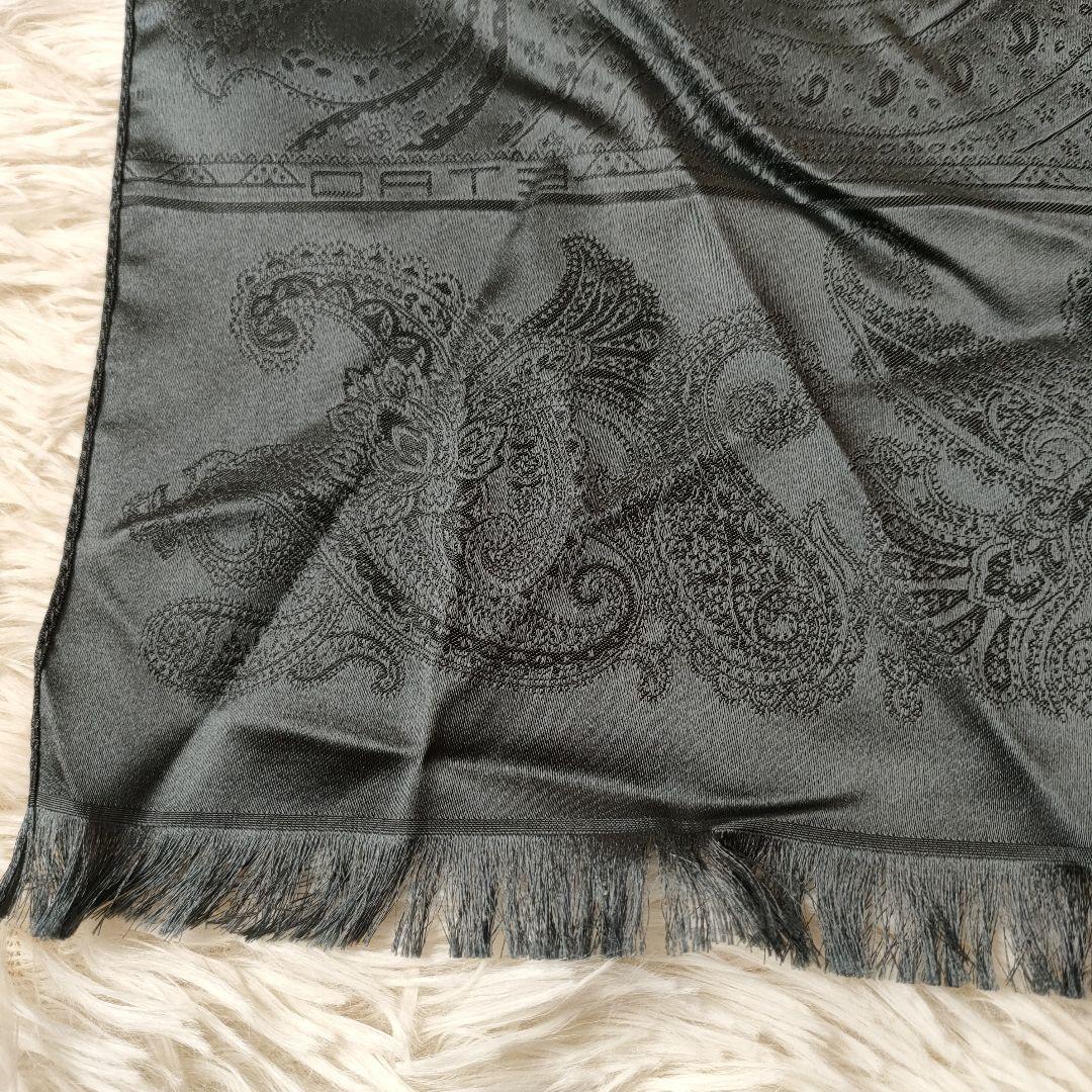美品✨エトロ　ストール　ペイズリー　シルク100%　ダークグレー