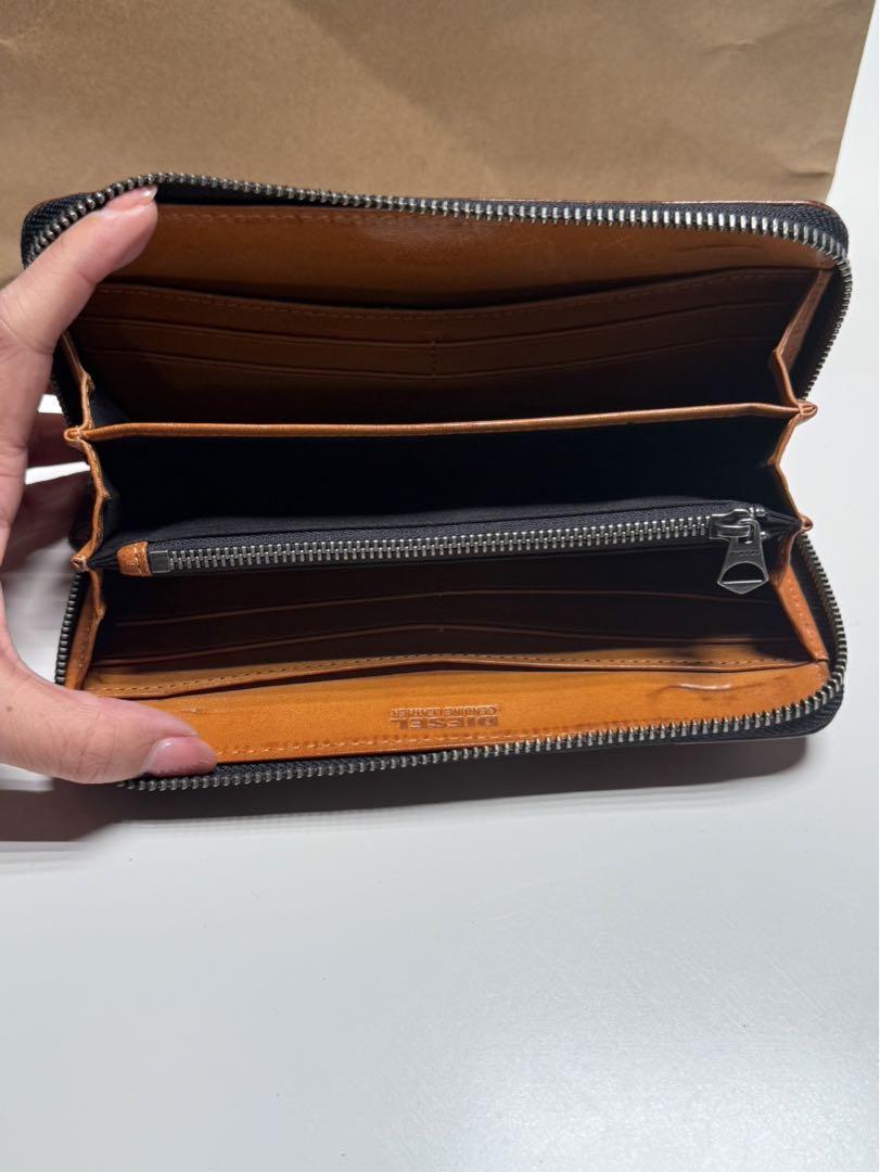 【#sk】【美品・箱付き】ディーゼル　長財布　ラウンドファスナークロコ　ブラウン