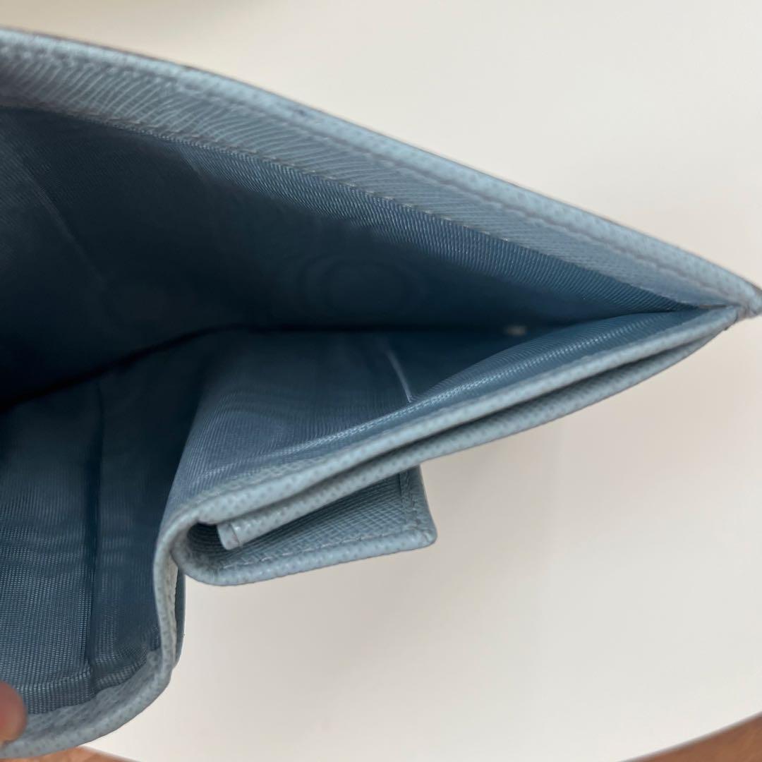 PRADA 水色 二つ折り財布 サフィアーノ