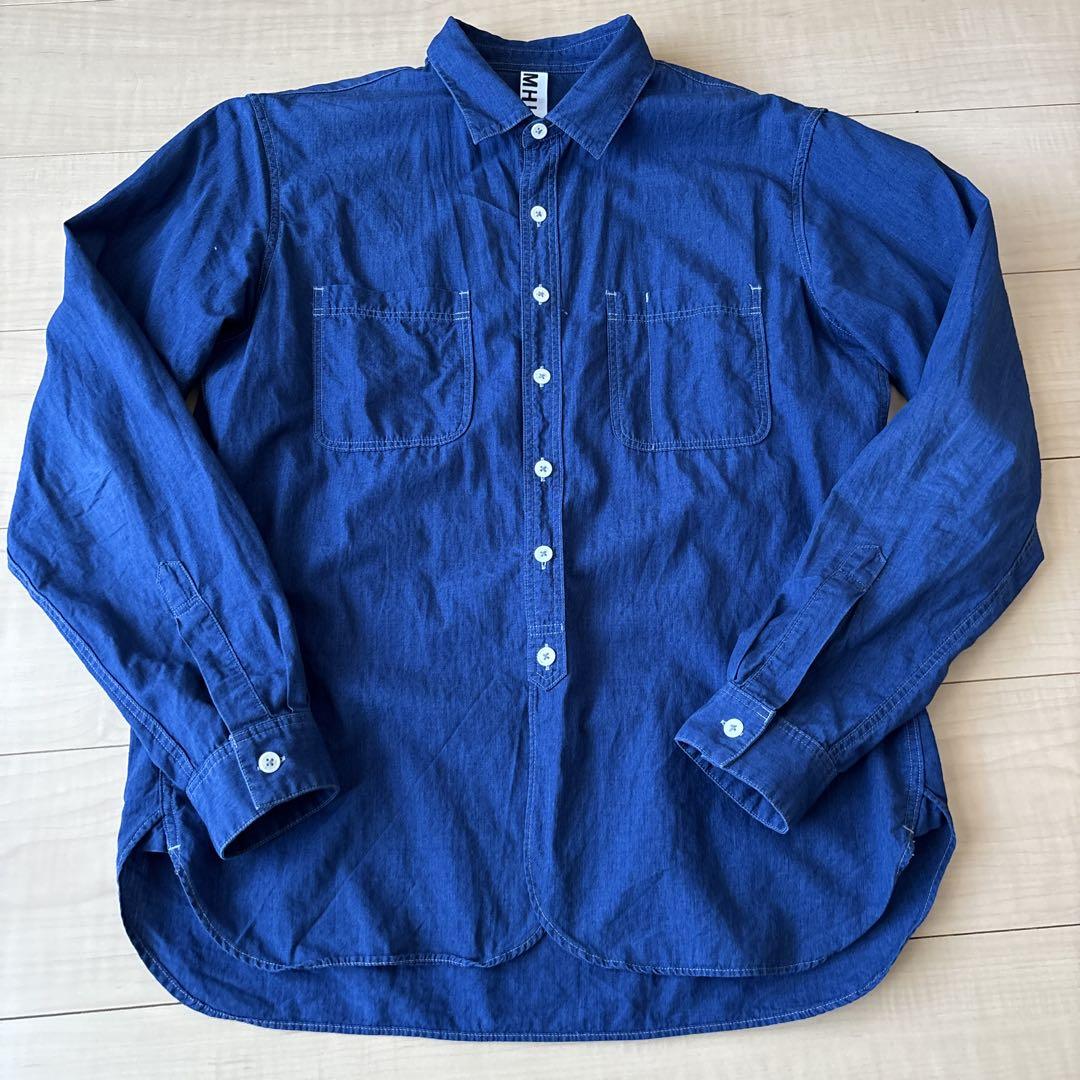 【美品】MHL デニムシャツ　INDIGO長袖シャツ　M
