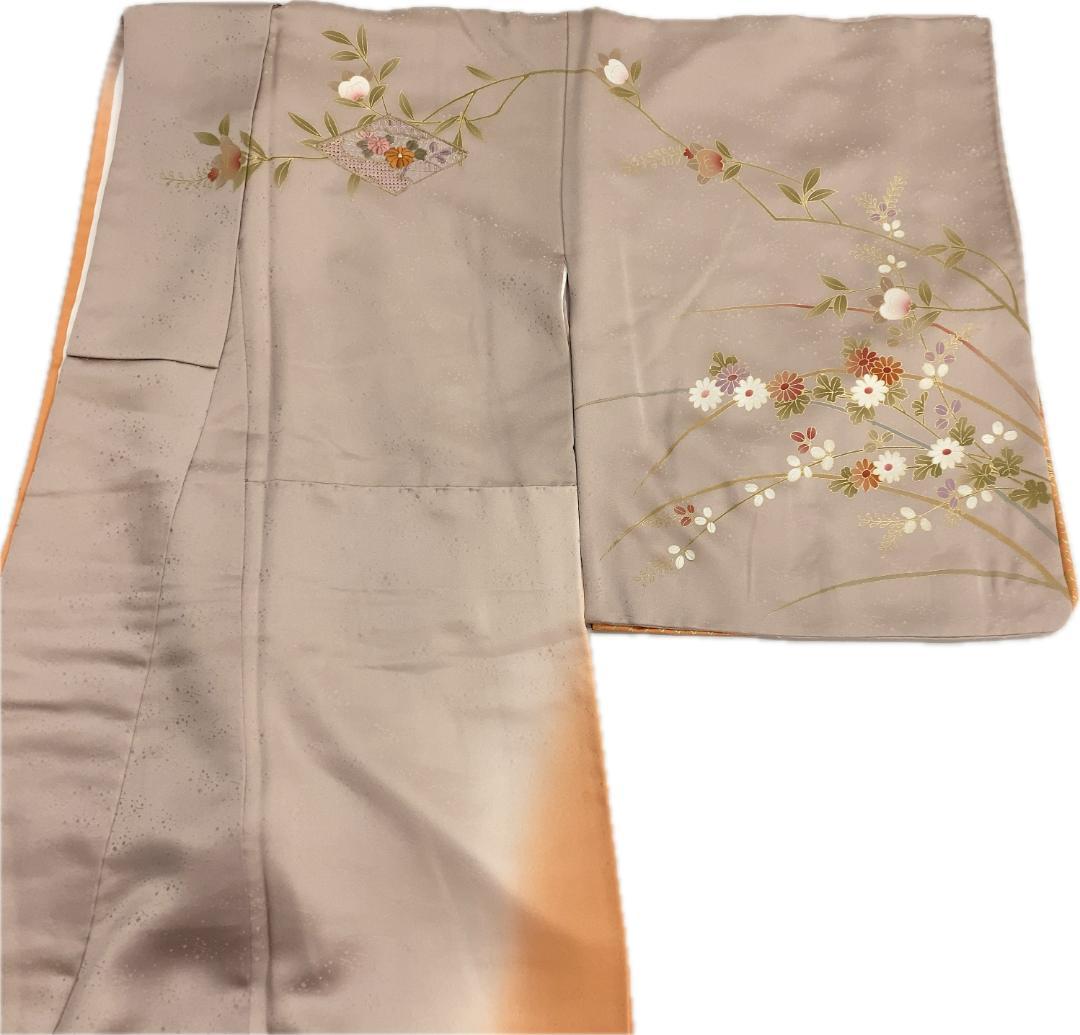【S1167】着物 訪問着・付下 袷 正絹 菊 菱文 刺繍 単品販売♪ 画像2