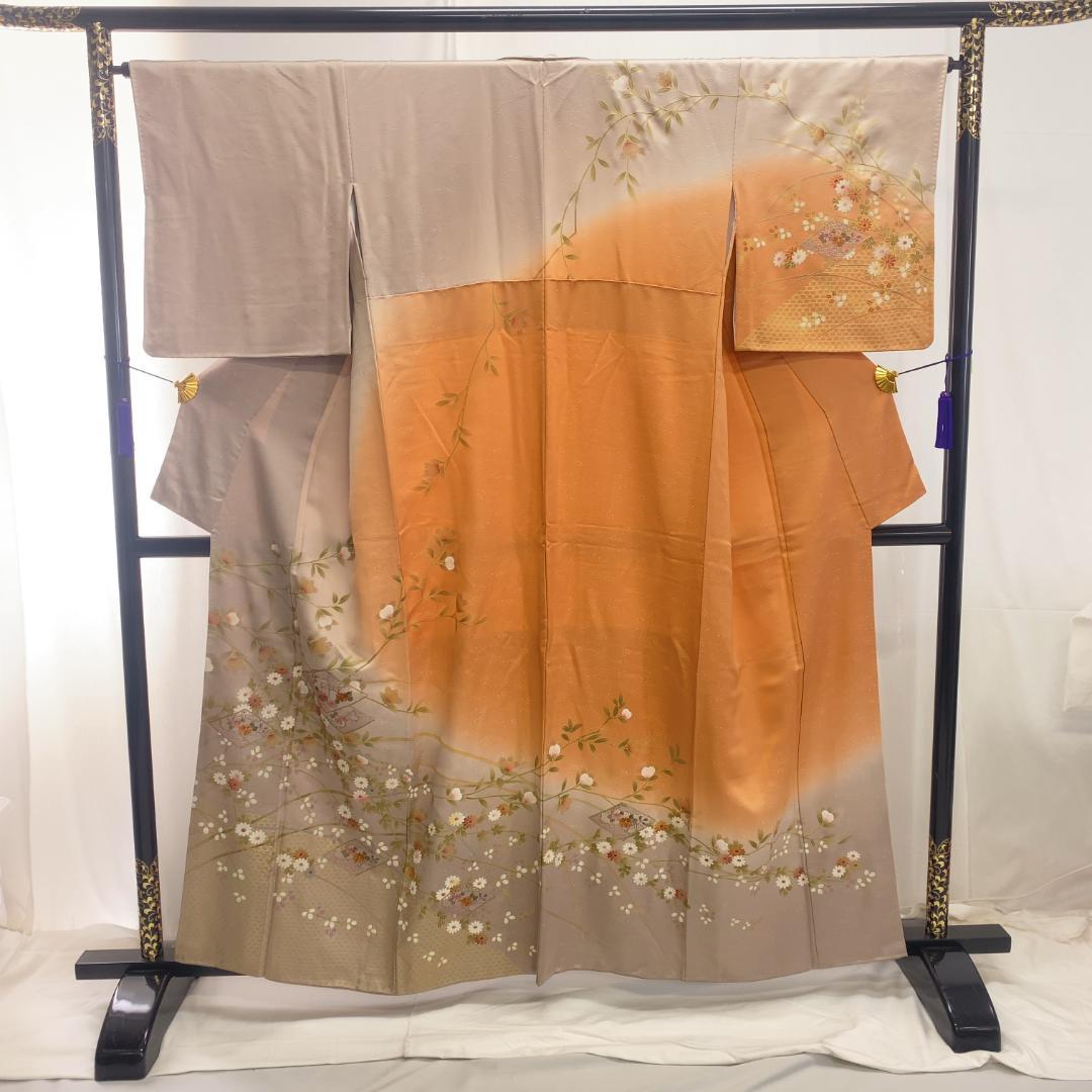 【S1167】着物 訪問着・付下 袷 正絹 菊 菱文 刺繍 単品販売♪ 画像7