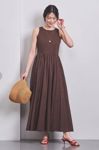 【美品】MARIHA マリハ★夏のレディのドレス★　ブラウン ベージュ マキシ丈