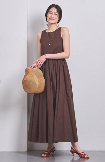【美品】MARIHA マリハ★夏のレディのドレス★　ブラウン ベージュ マキシ丈