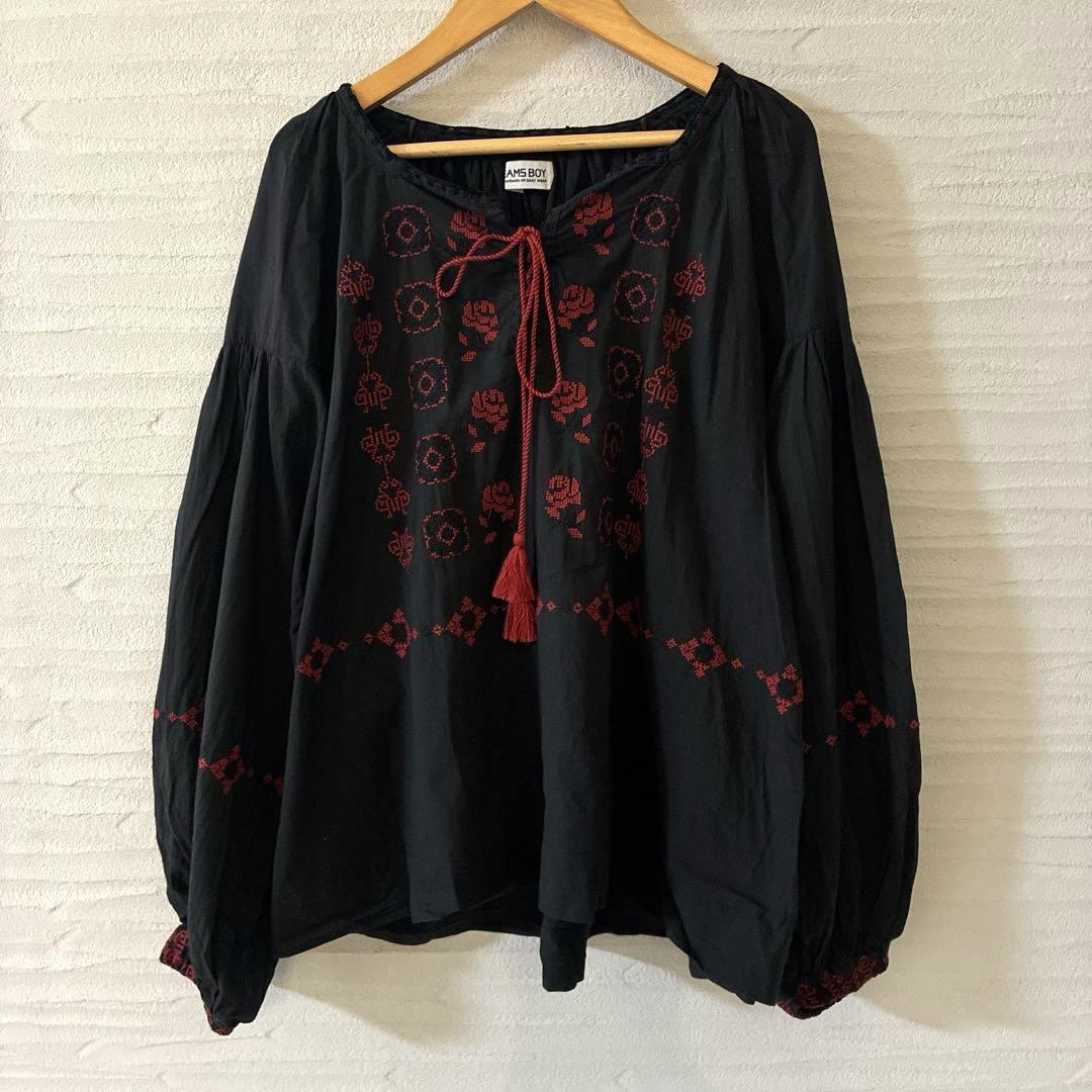 新品入荷 トレピエ×ビームスボーイ☆別注刺繍スモック t2502 ブラック トップス