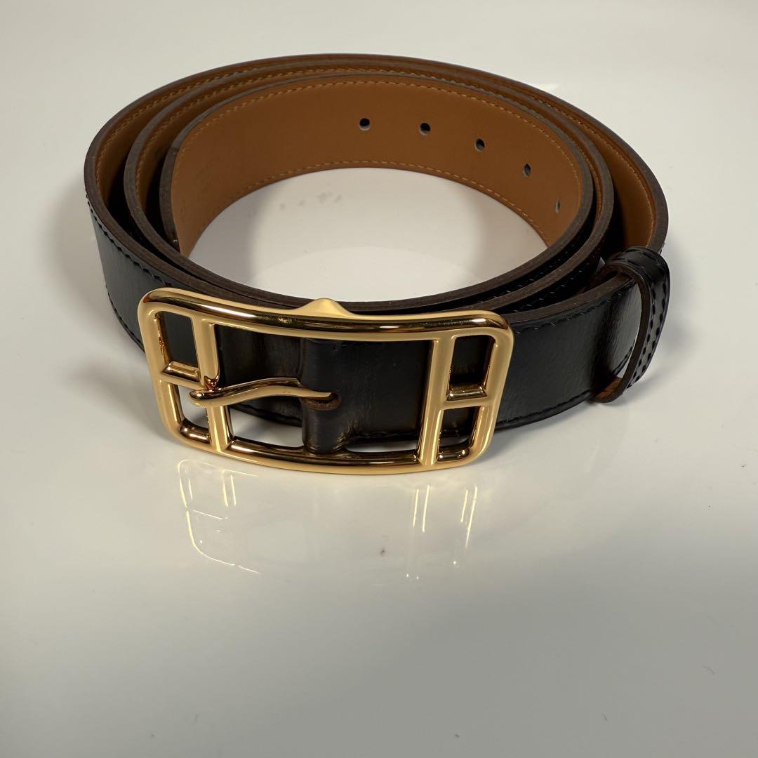 エルメスHERMES ケープコッド 黒レザーベルト ゴールドバックル