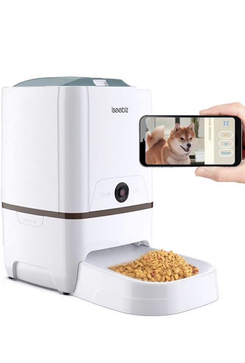 Iseebiz 自動給餌器 猫 犬用 スマホ遠隔操作 カメラ付き ホワイト