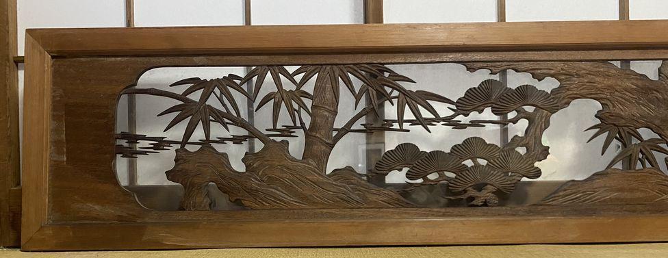 高質 80年以上前の欄間 和室 182（6尺）×35.5×3センチ 当時のガラス付き 工芸品