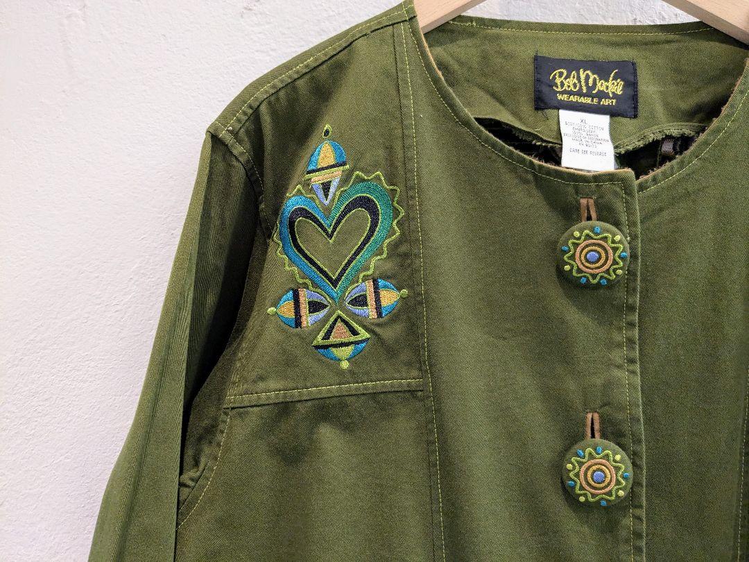 ジャケット・アウター Ethnic Embroided Design No Collar Jacket