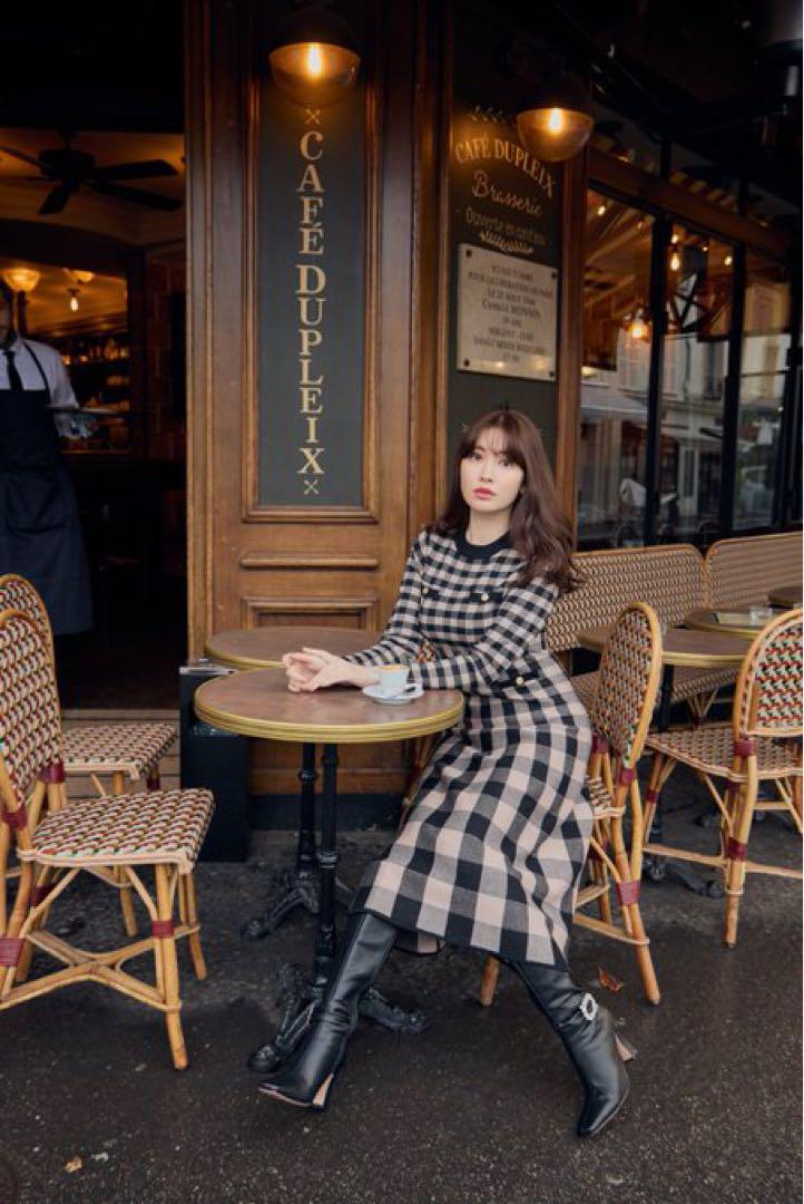 ロングワンピース Plaid Jacquard Knit Dress herlipto