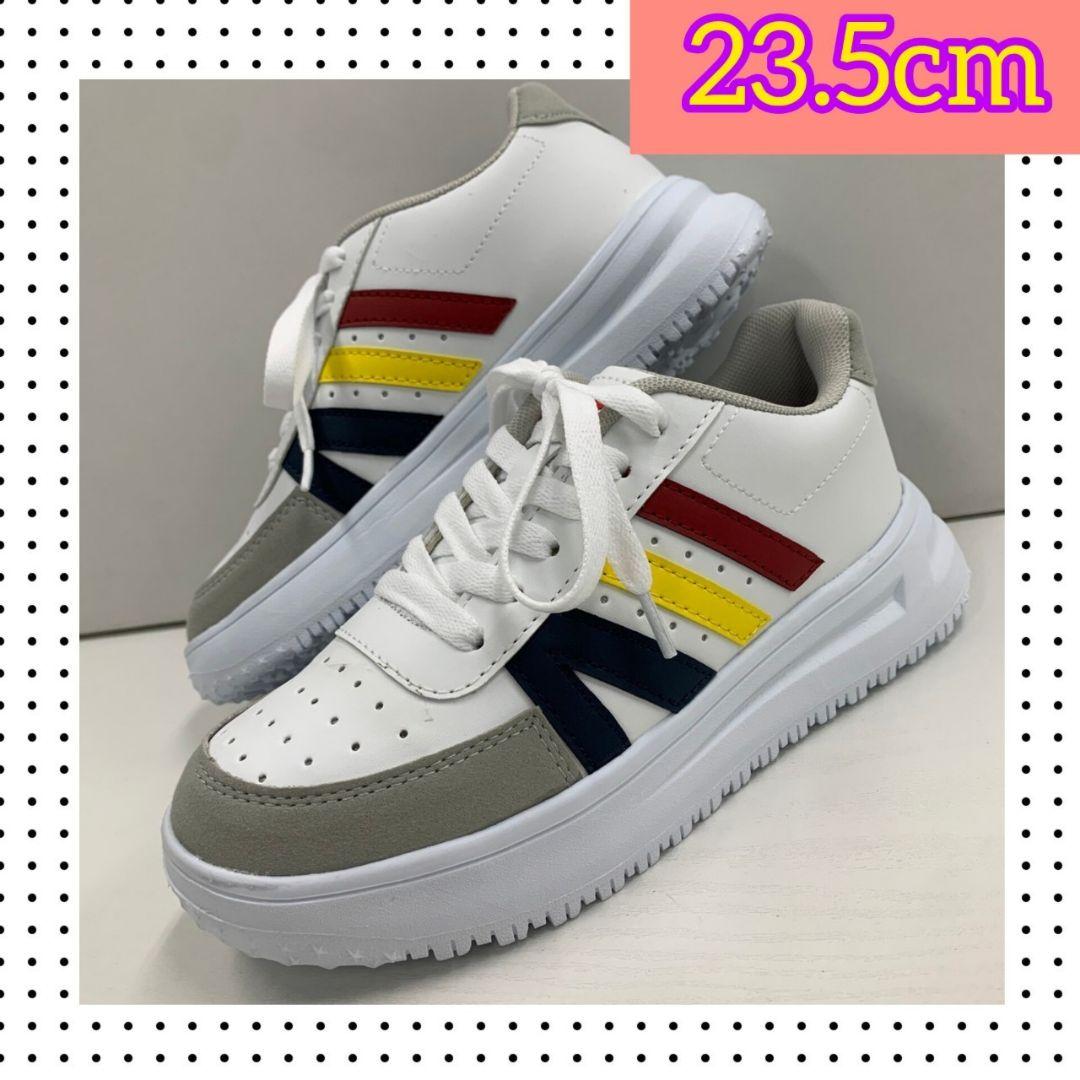 23.5m★新品★レディース 厚底 フェイクレザーシューズ トリコロール
