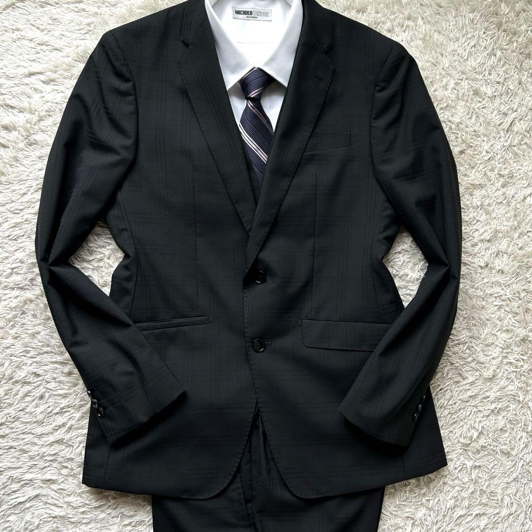 ３ピース ★美品★ SUIT SELECT スーツ シャドーチェック 黒 L