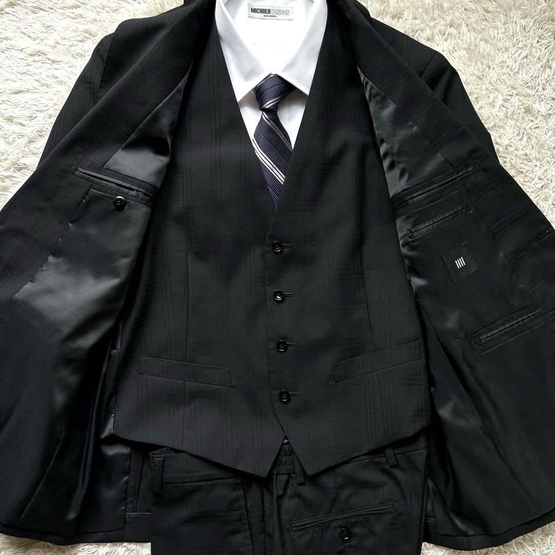 ３ピース ★美品★ SUIT SELECT スーツ シャドーチェック 黒 L