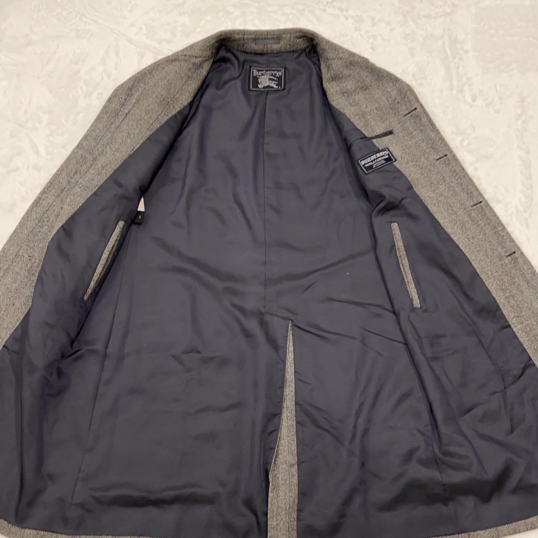 極美品Burberrysグレー ヘリンボーン L カシミヤコート