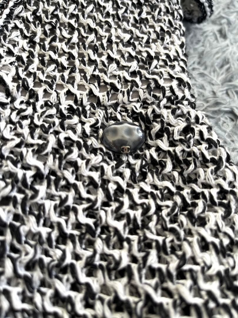 ユニフォーム 最 シャネル ココボタン ツイード ティアード バックオープン ワンピースS・CHANEL