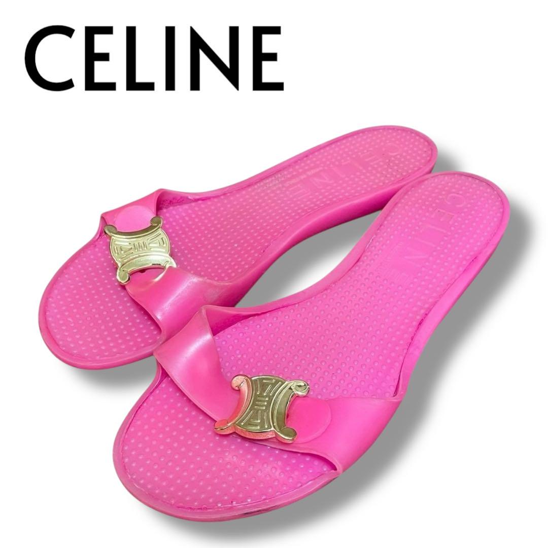 セリーヌ CELINE ラバーサンダル サンダル　デカロゴ ロゴ ピンク