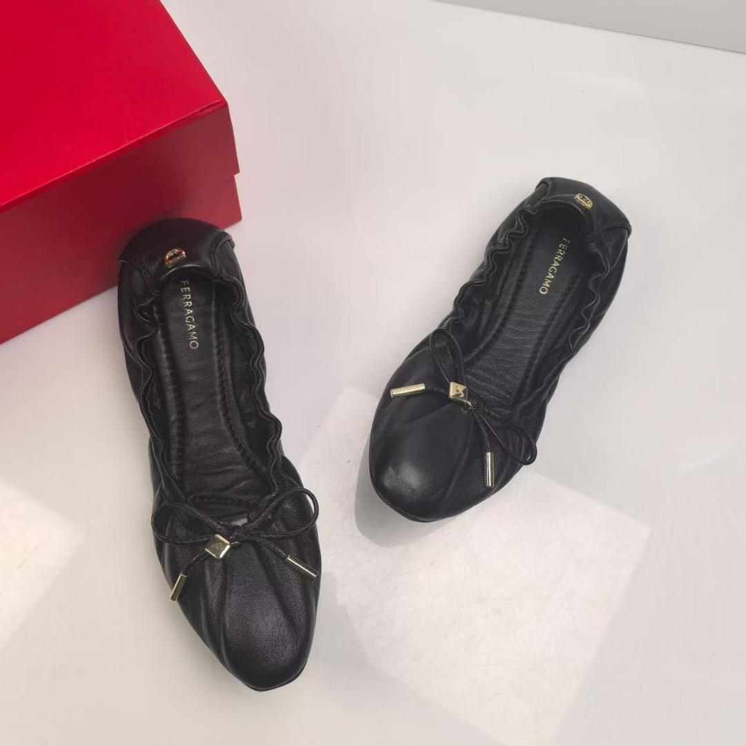 Ferragamo フェラガモ 蝴蝶結バレエシューズ 24cm 羊革 エレガント Ferragamo フェラガモ 蝴蝶結バレエシューズ 24cm 羊革 エレガント
