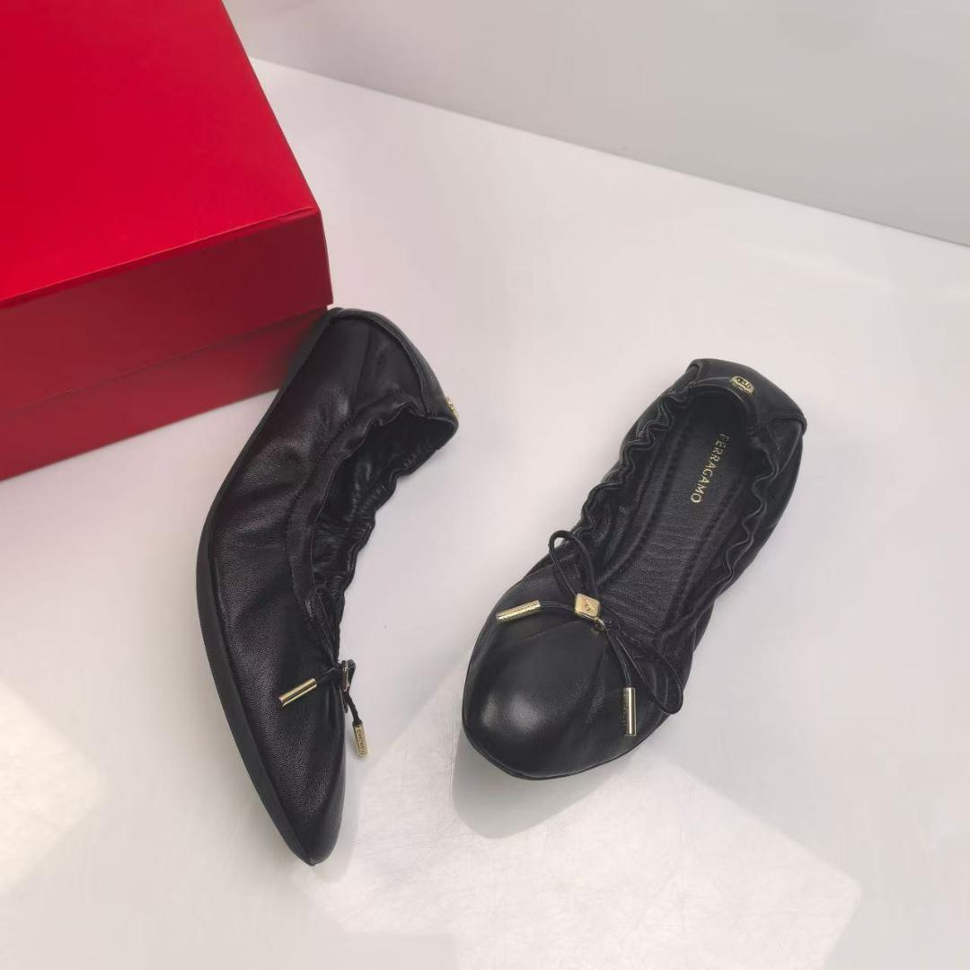Ferragamo フェラガモ 蝴蝶結バレエシューズ 24cm 羊革 エレガント