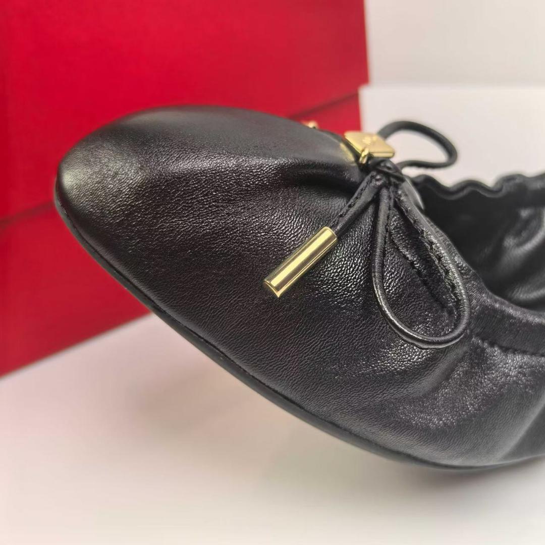 Ferragamo フェラガモ 蝴蝶結バレエシューズ 24cm 羊革 エレガント