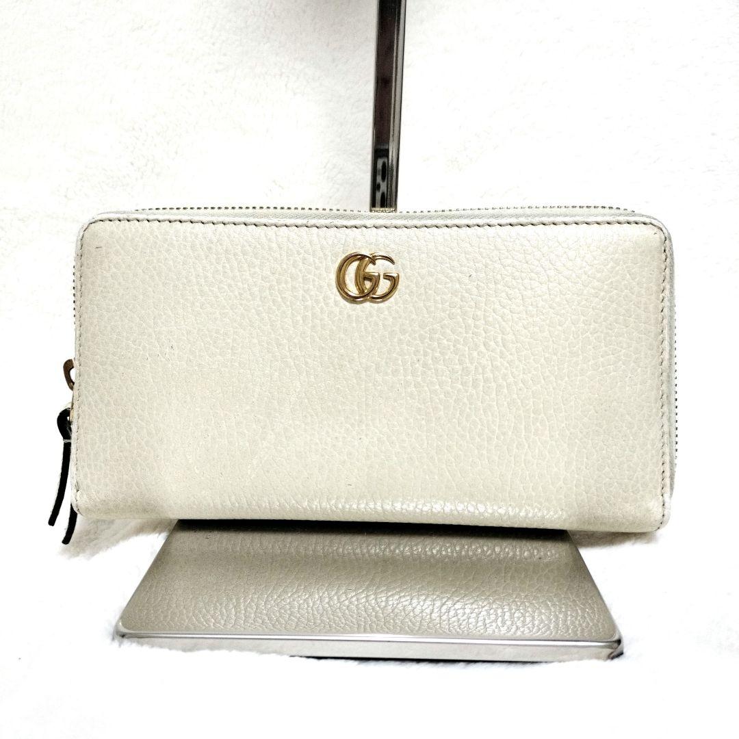 【人気モデル】GUCCI　長財布　マーモント　ラウンドファスナー　オフホワイト