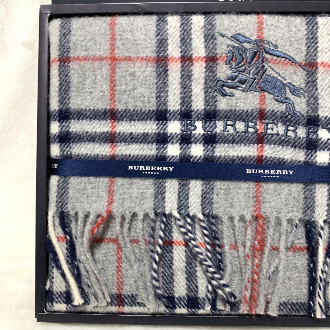 新品箱付 BURBERRY バーバリー 膝掛け ウール製 ノバチェック グレー