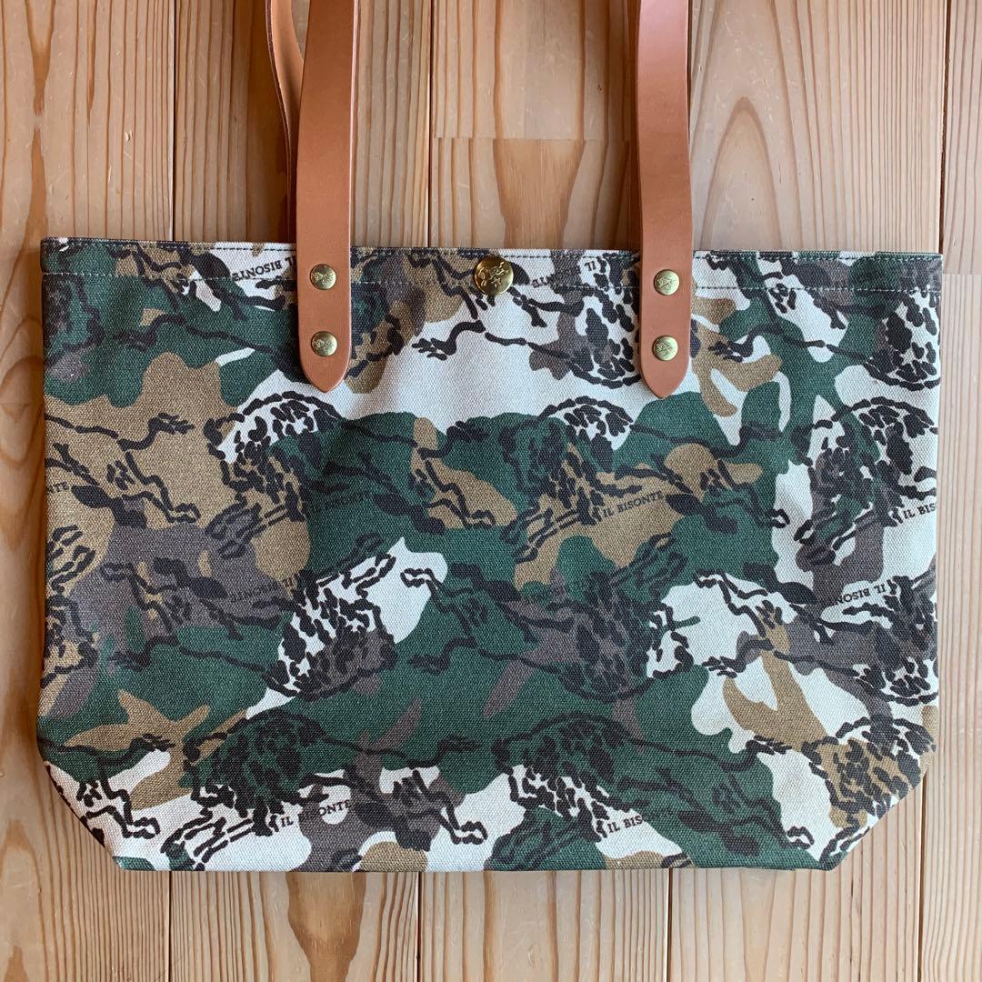 78%OFF!】 IL BISONTE キャンバス レザートート カモフラ バイソン