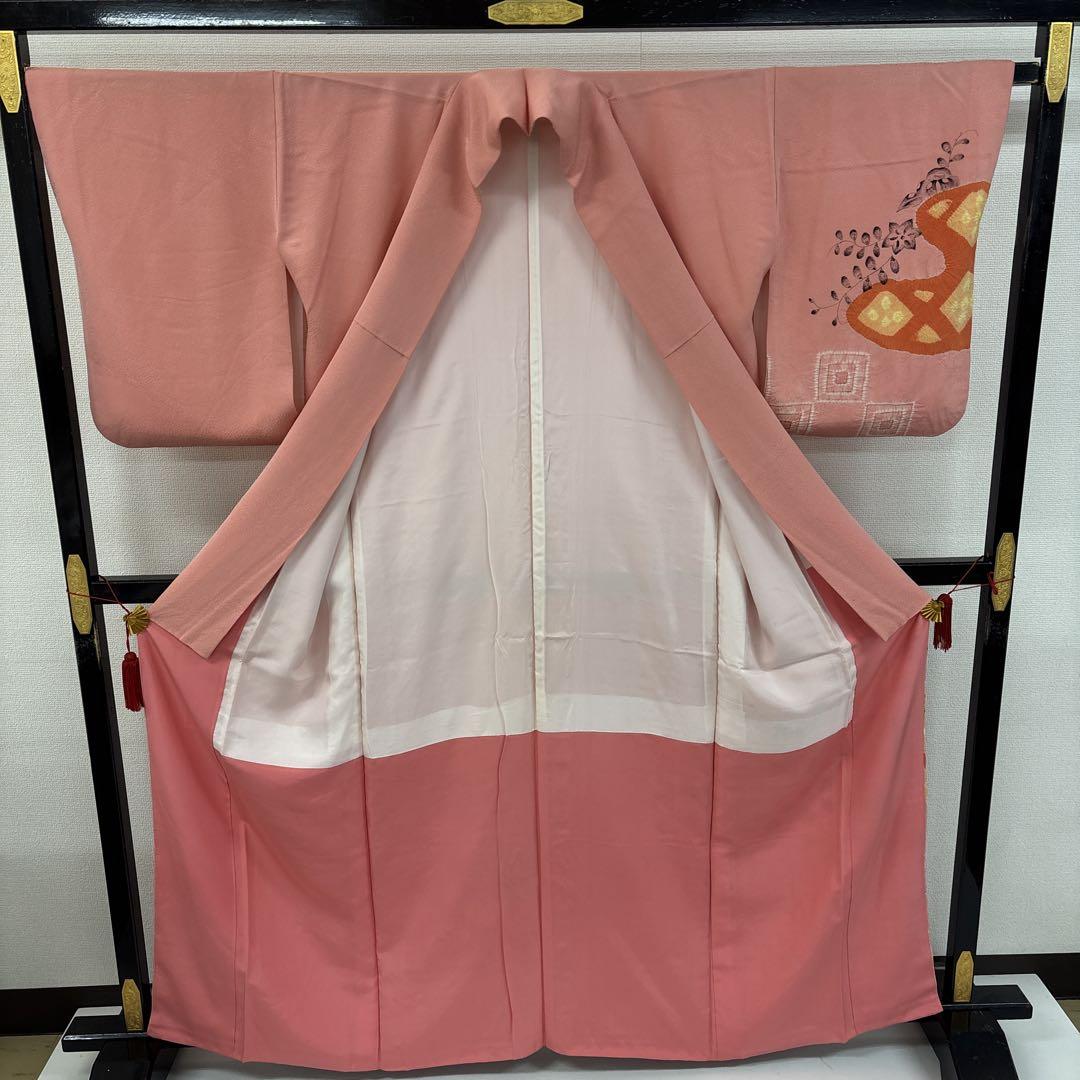 刺繍 絞り 花柄 一つ紋 素敵なデザイン 付下げ 訪問着 正絹 AK