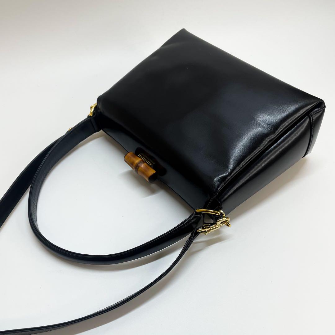 【未使用級】GUCCI ハンドバッグ バンブー 2way レザー レディース 黒