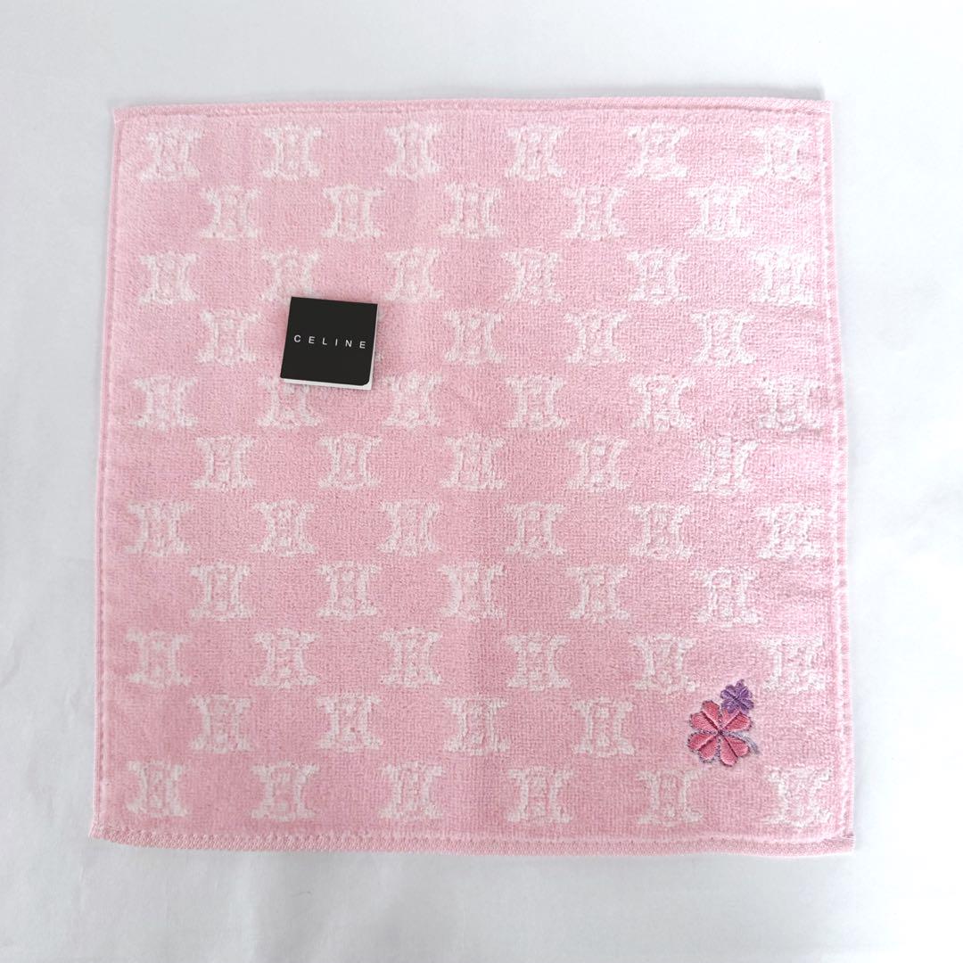 CELINE セリーヌ タオルハンカチ 四つ葉のクローバー刺繍