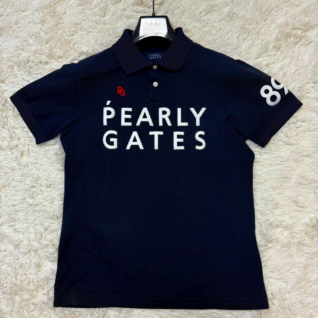 ✨美品/L相当✨パーリーゲイツ シアサッカー 凹凸 2段ロゴ 刺繍