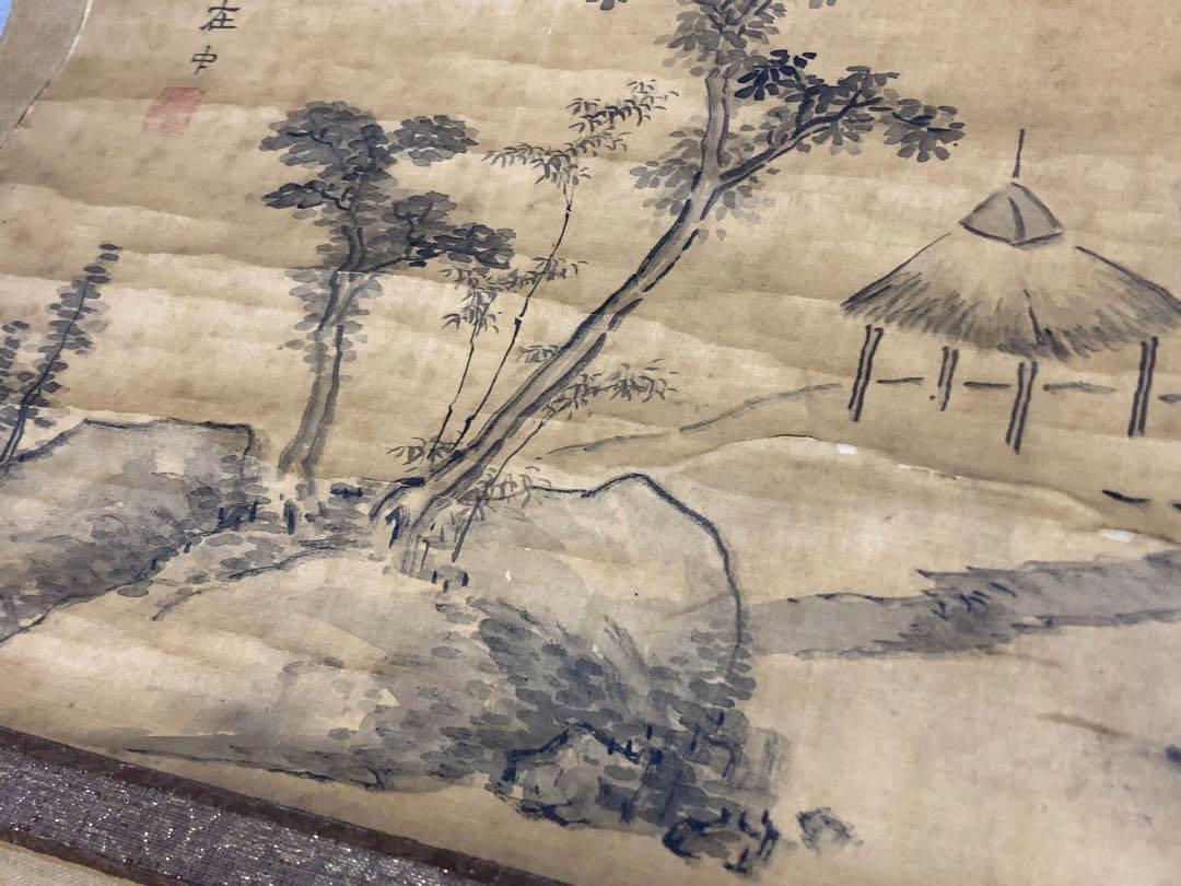 原在中　山水図　水墨画　江戸時代　掛軸　掛け軸　骨董　アンティーク　古美術　絵画