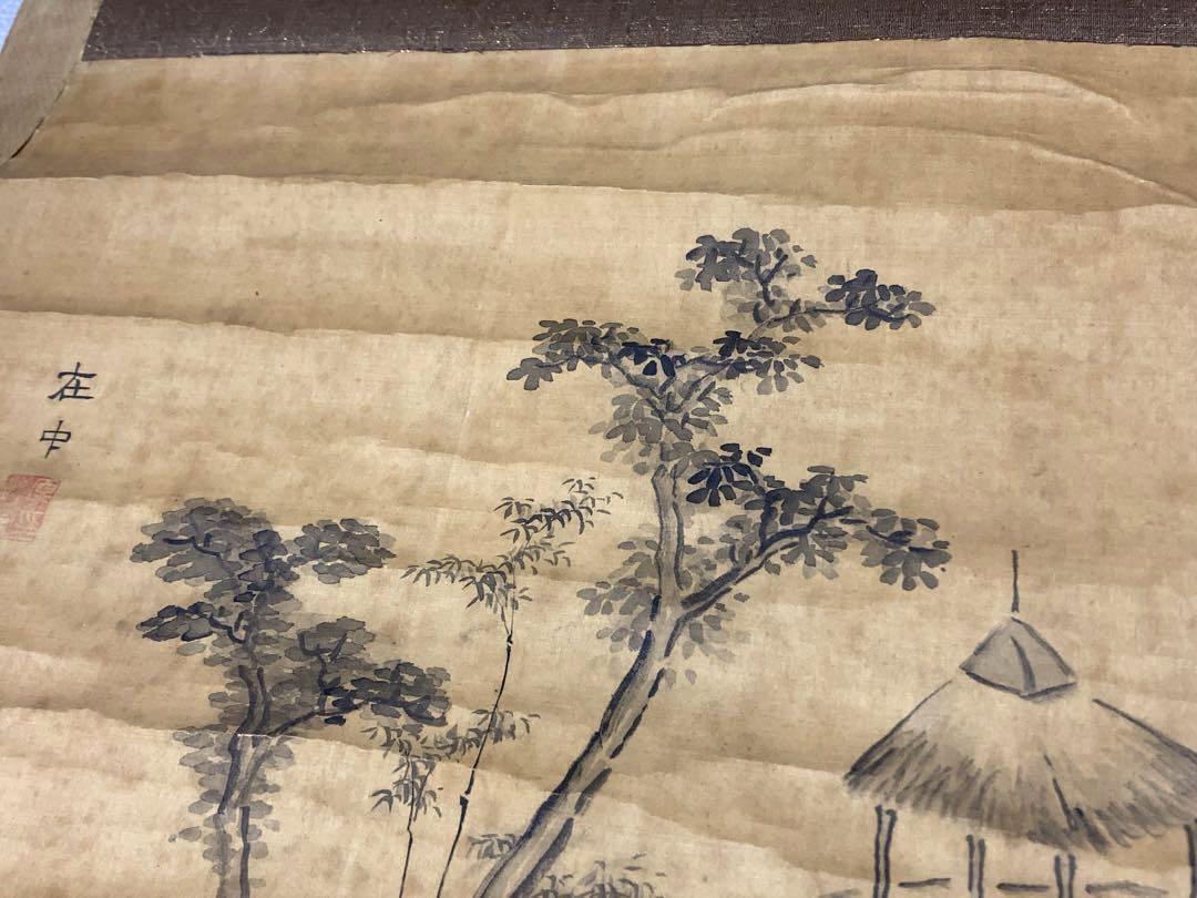 原在中　山水図　水墨画　江戸時代　掛軸　掛け軸　骨董　アンティーク　古美術　絵画