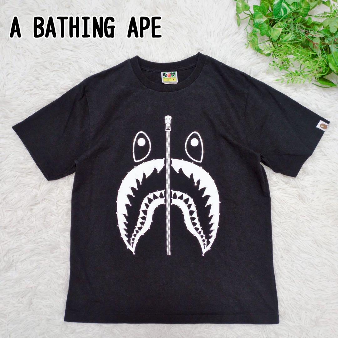 ■極美品■アベイシングエイプ シャーク ビジュー Tシャツ 黒 M 男女兼用