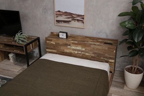 セミダブル】寄木柄ベッド【フレームのみ】☆マットレス付け可能