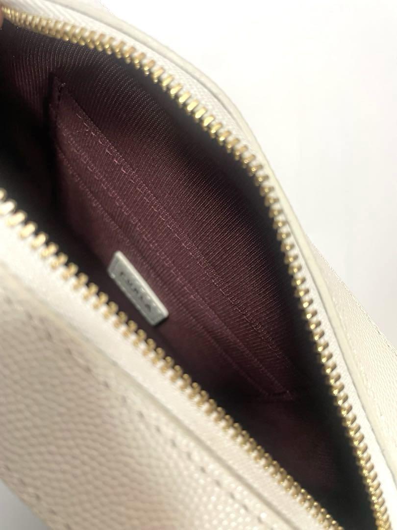 美品】FURLA ホワイトレザー ブロックミニショルダーバッグ