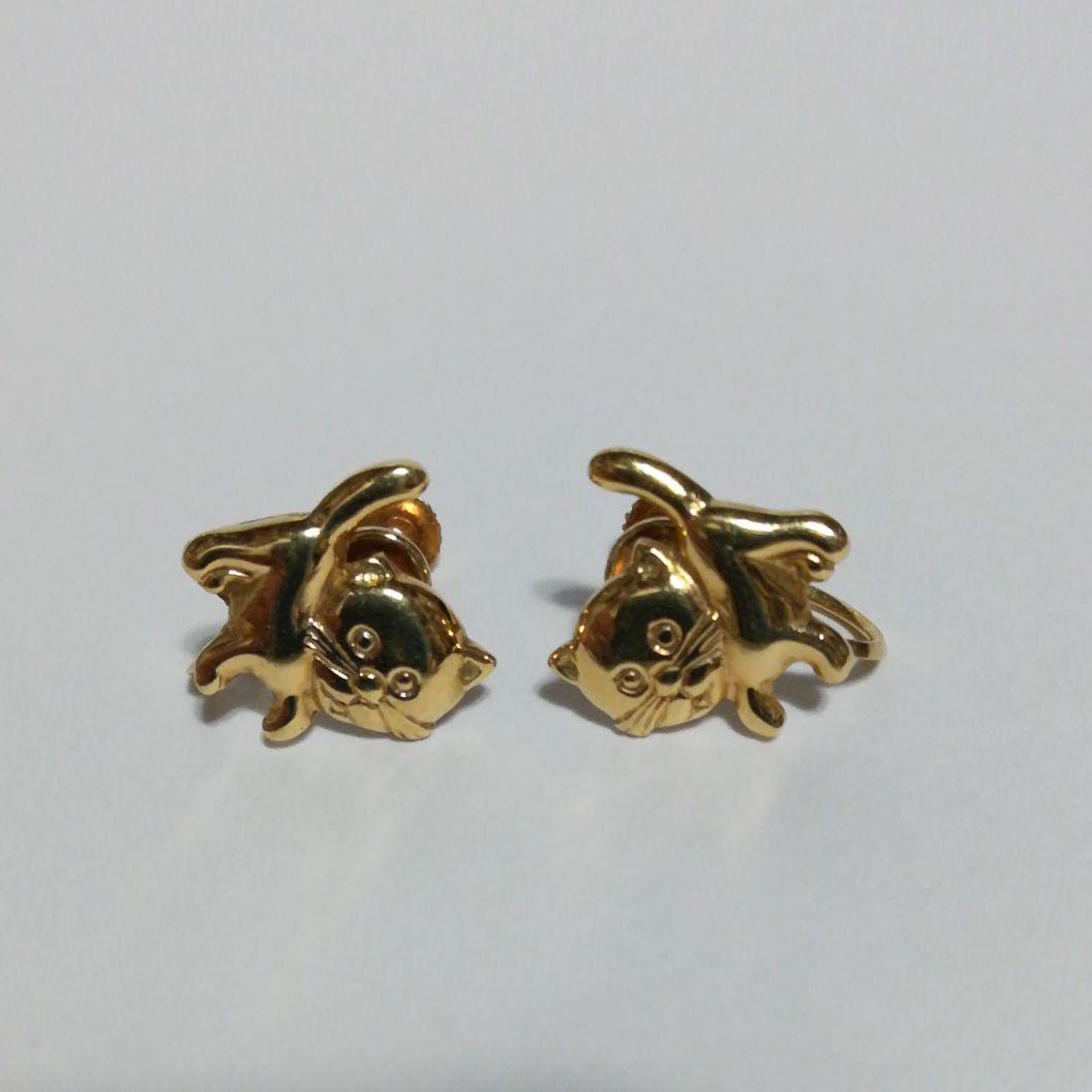 0円 激安直営店 k18 猫イヤリング