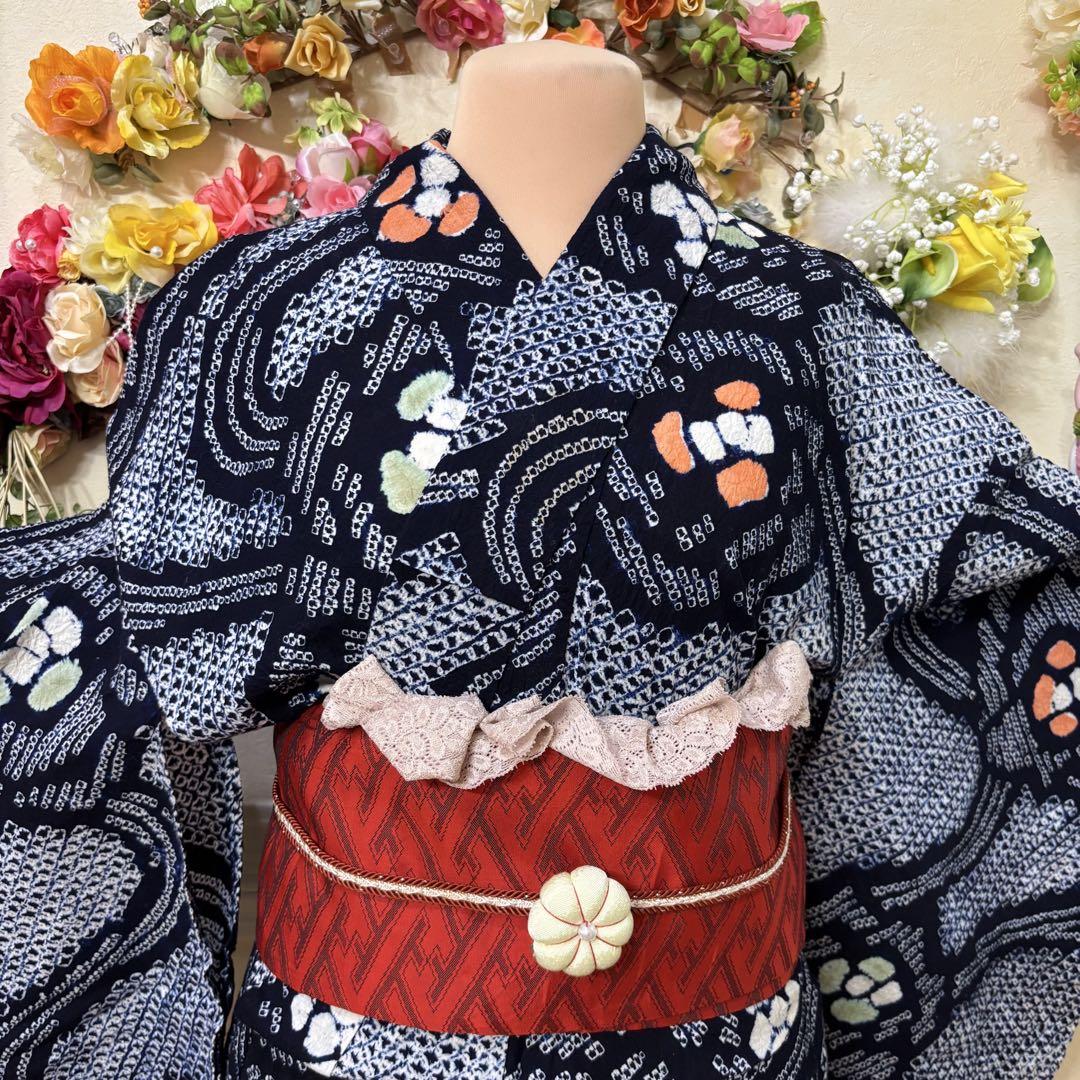 有松鳴海絞り伝統工芸❤️半幅帯レース つまみ細工ハンドメイド帯留め5点セット‼️秀品 有松鳴海絞り伝統工芸❤️半幅帯レース つまみ細工ハンドメイド