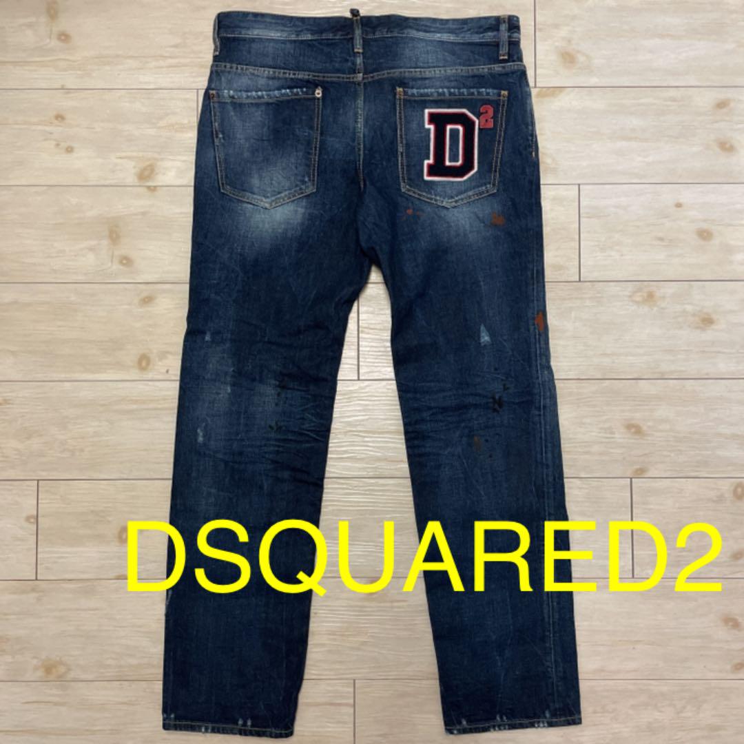DSQUARED2 ディースクエアード ダメージ加工 フェルトロゴ デニム 52 DSQUARED2 ディースクエアード ダメージ加工 フェルトロゴ デニム 52