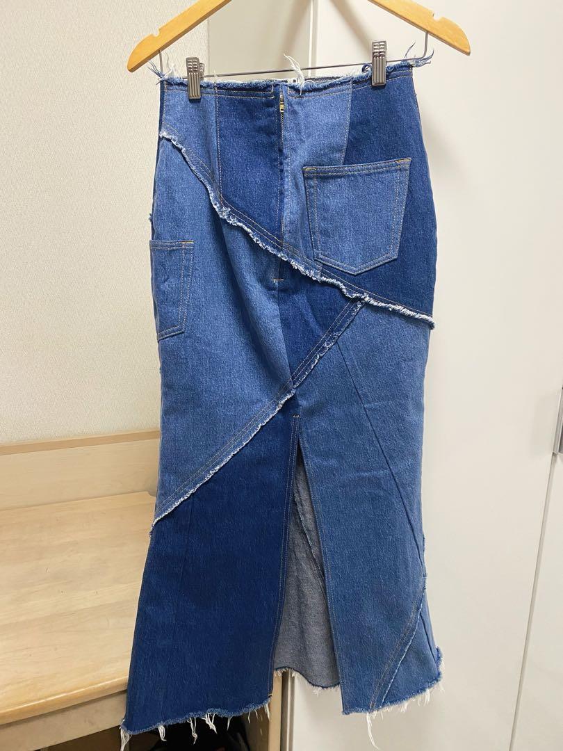 【美品】MOUSSY カラーブロックデニムスカート サイズ1 ロング丈