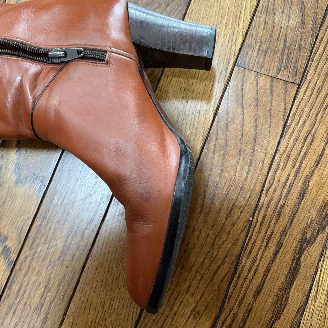 希少　ロングブーツ　赤茶　本革　牛革