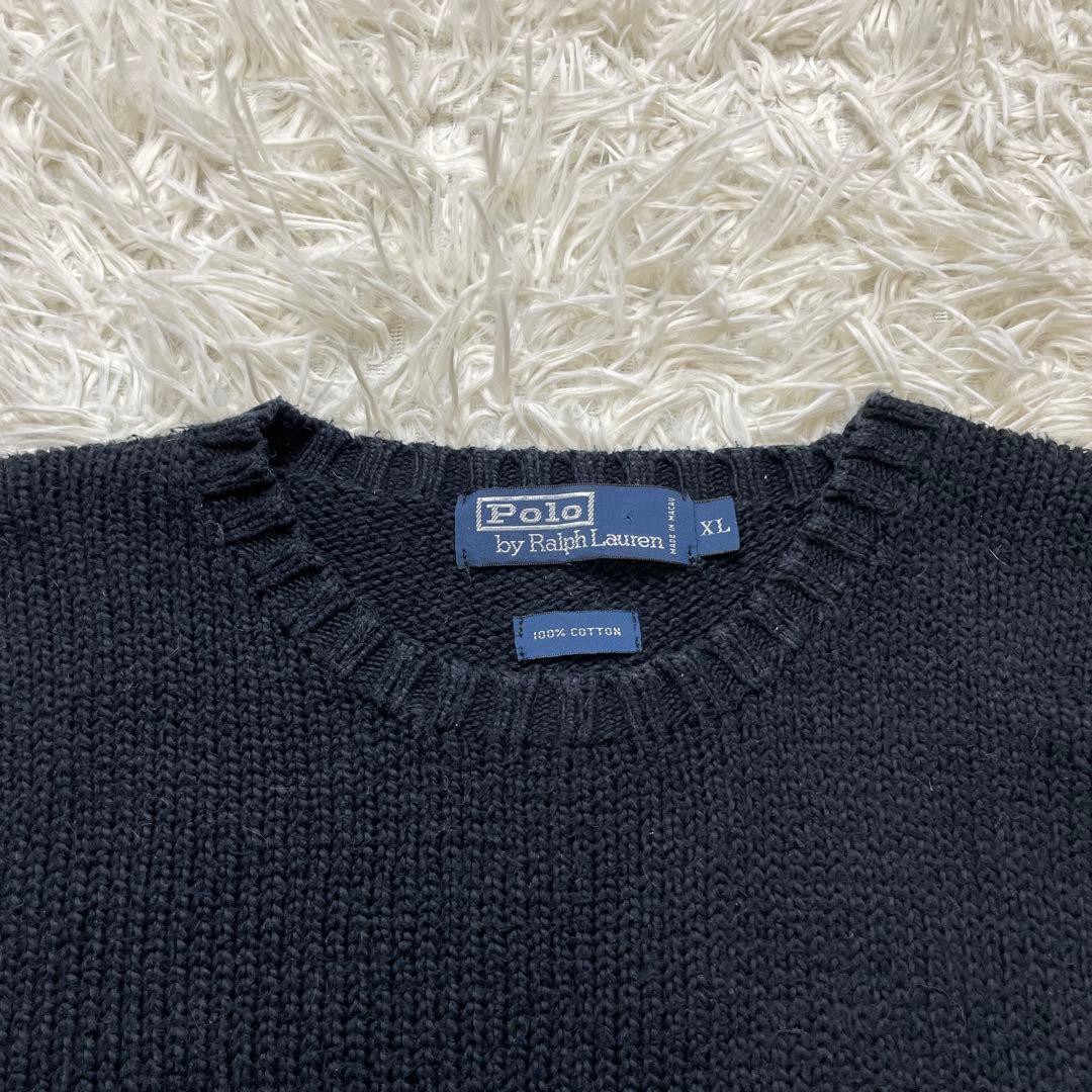 ポロ ラルフローレン クルーネック コットンニット ホースロゴ刺繍 黒 XL ポロ ラルフローレン クルーネック コットンニット ホースロゴ刺繍 黒 XL