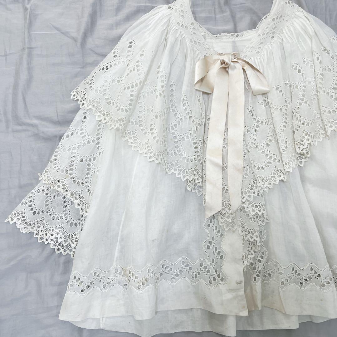1900sフランスアンティーク カットワーク刺繍ケープガウン　ジャンヌバレ