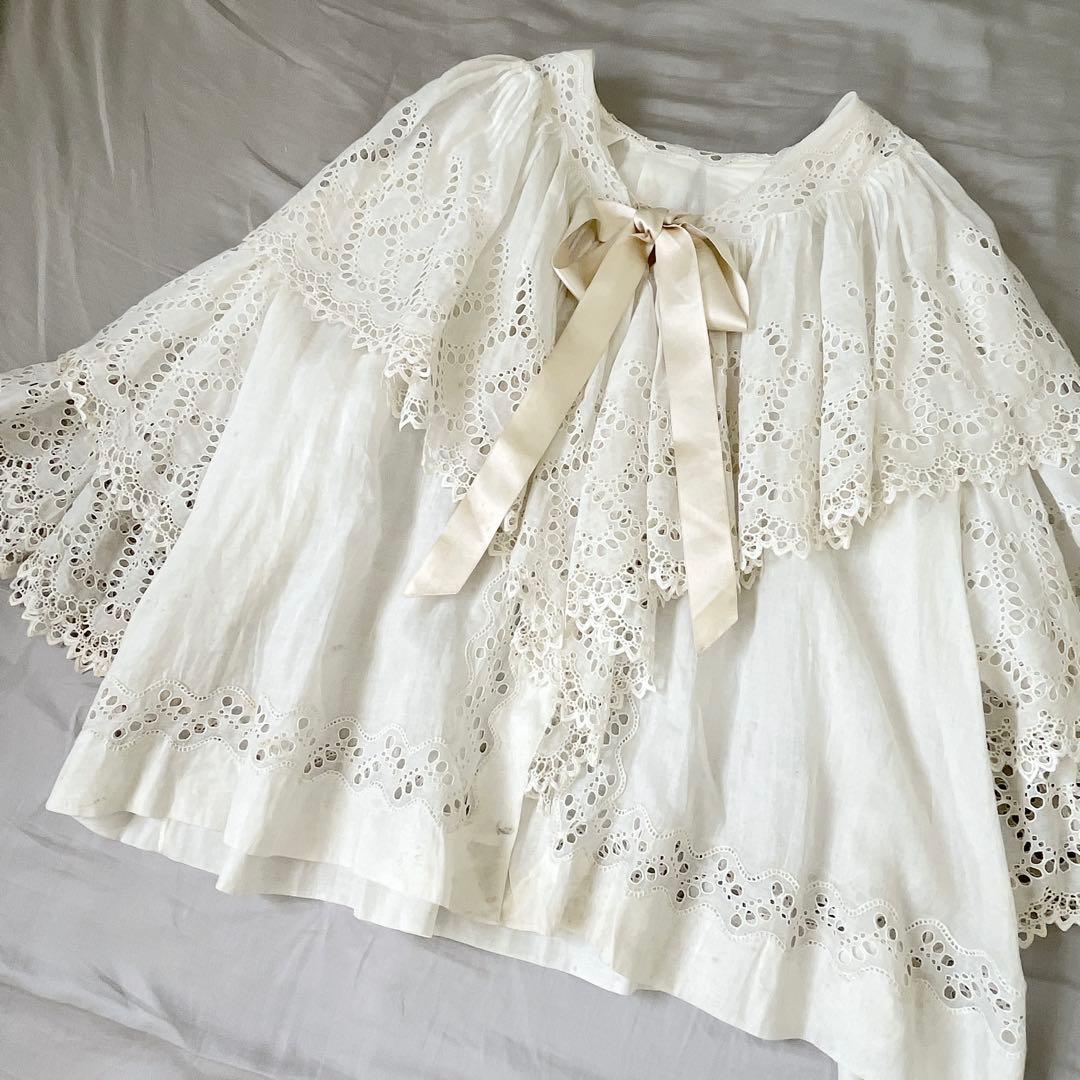 1900sフランスアンティーク カットワーク刺繍ケープガウン　ジャンヌバレ