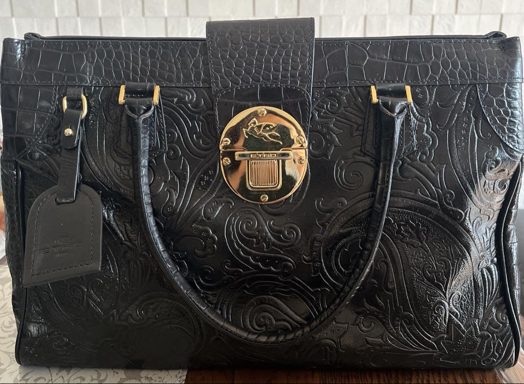 ETRO エンボス加工 ブラックレザー バッグ