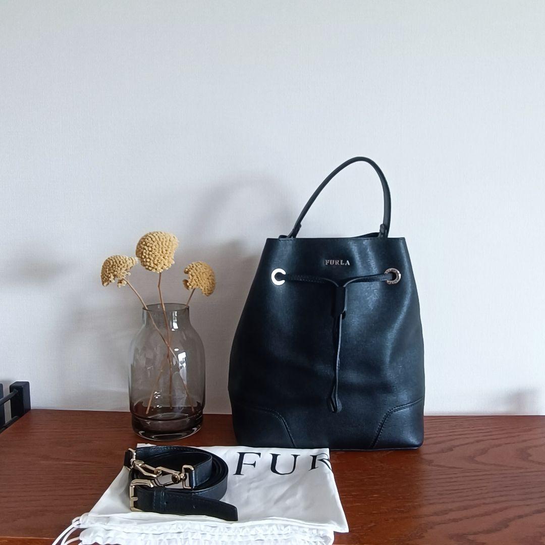 FURLA フルラ ステイシー 巾着 2way 黒 ブラック ショルダーバッグ