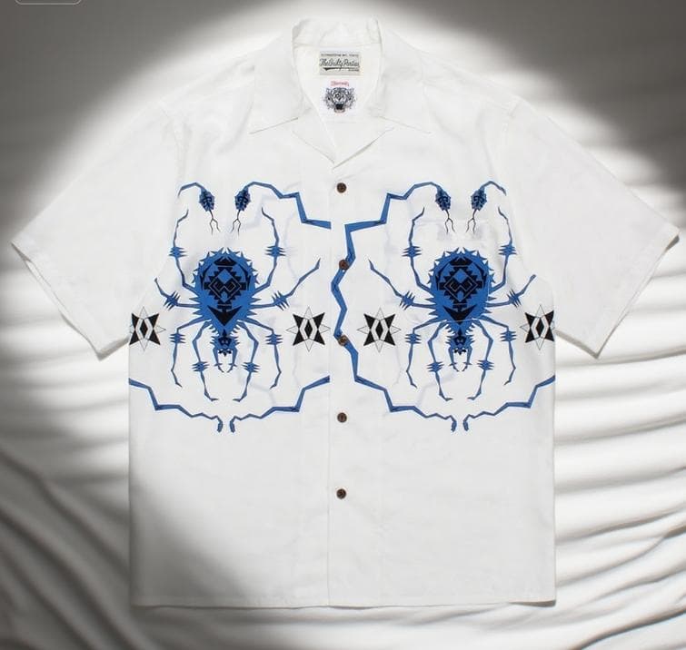 WACKO MARIA Blue Spider Pattern Print M