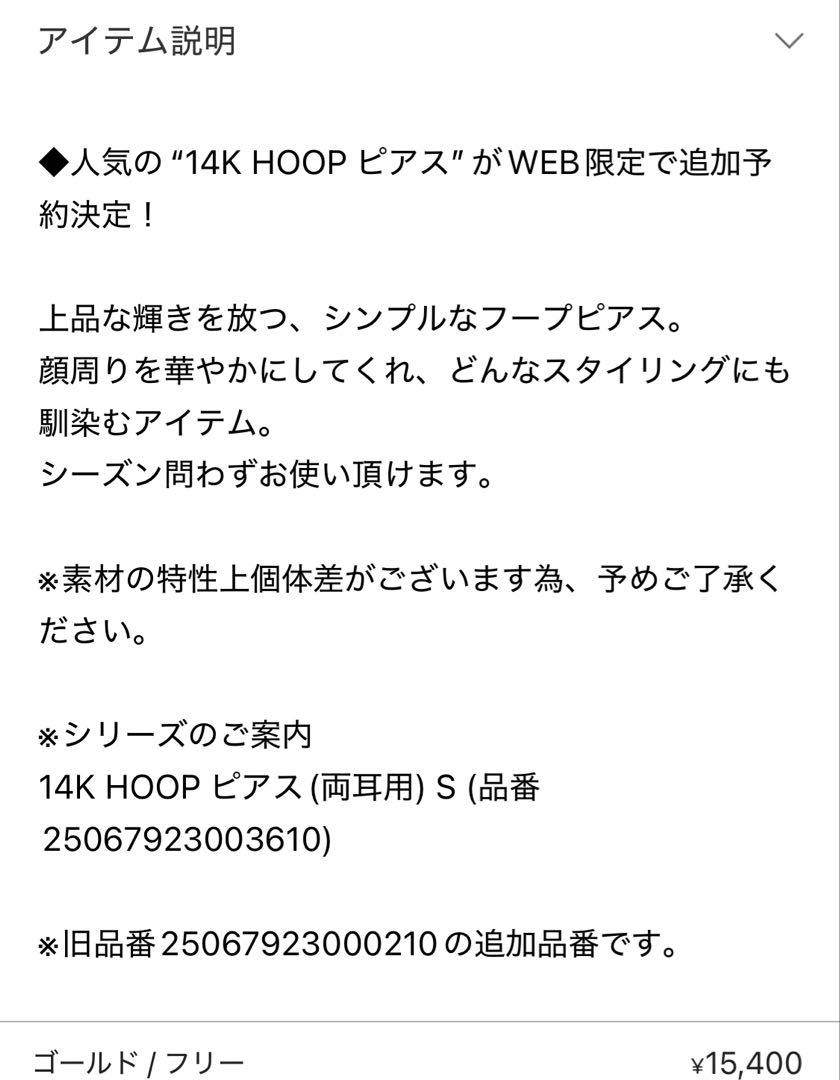 plage 14kフープピアス
